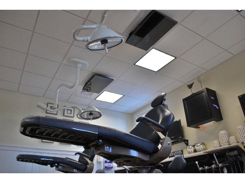 Televisions above every treatment chair
